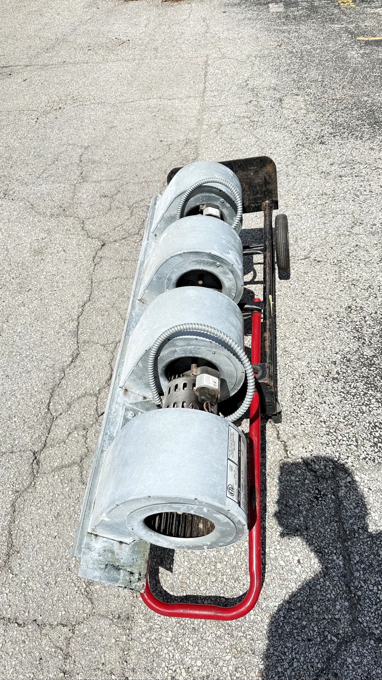 HVAC blower assembly on a service cart